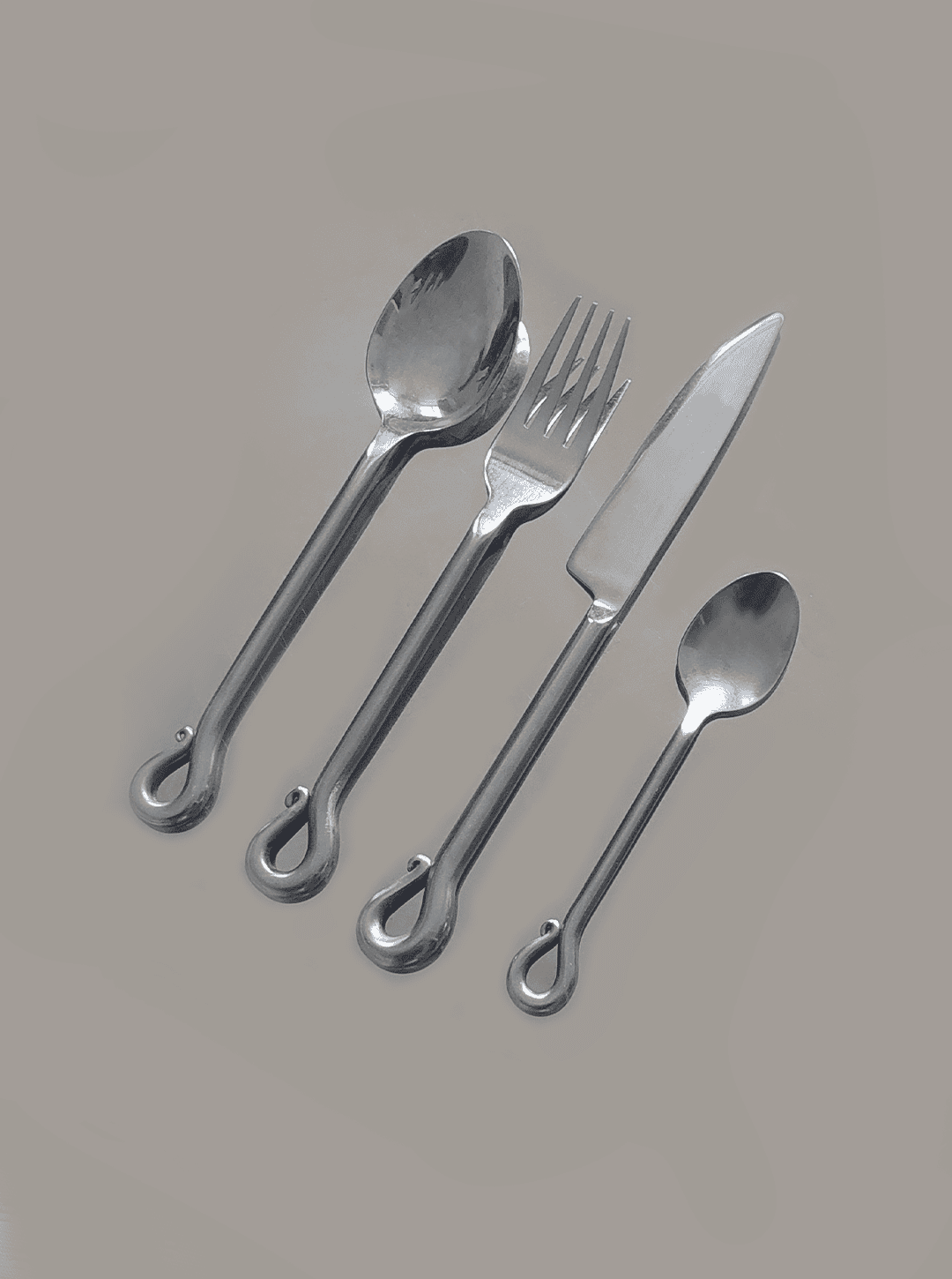 Besteck organisches Design Silber Set von 4