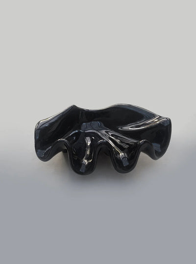 Vintage Ceramic Bowl Shell Shape Black