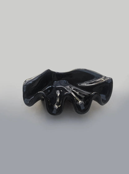 Vintage Keramikschale Muschelform Schwarz