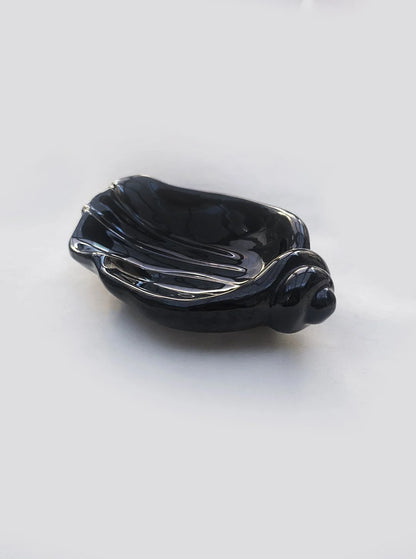 Vintage Keramikschale "Shell" in Schwarz, organische Form