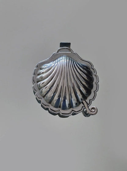 Vintage Butterdose in Muschelform, Silber