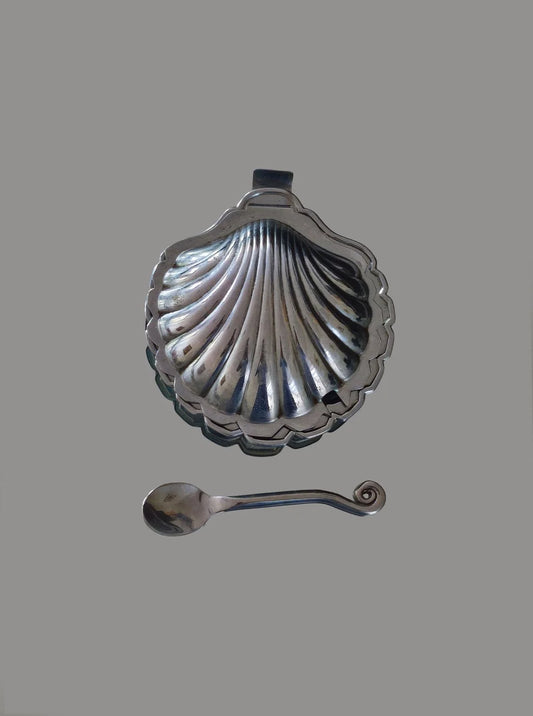 Vintage Butterdose in Muschelform, Silber