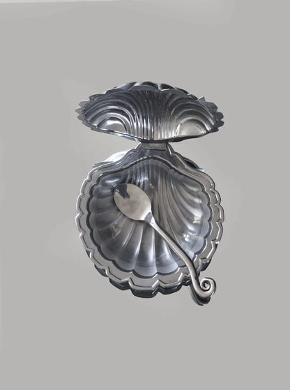 Vintage Butterdose in Muschelform, Silber