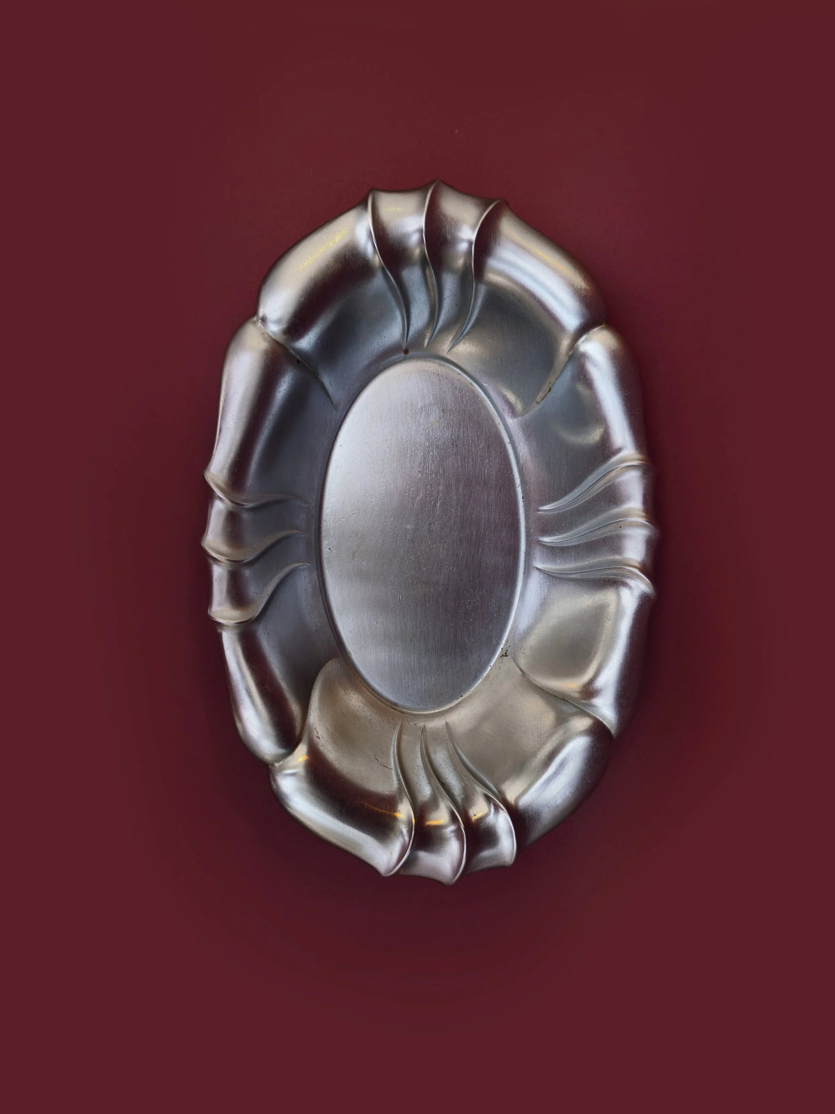 Vintage Servierschale oval Chromstahl mit Reliefrand