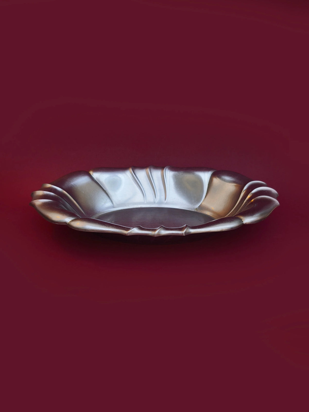 Vintage Servierschale oval Chromstahl mit Reliefrand