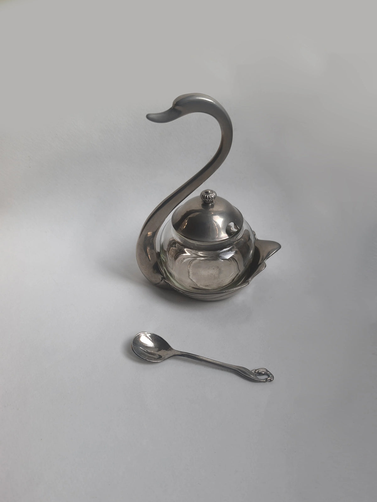 Vintage Zuckerdose "Swan" aus Metall und Glas