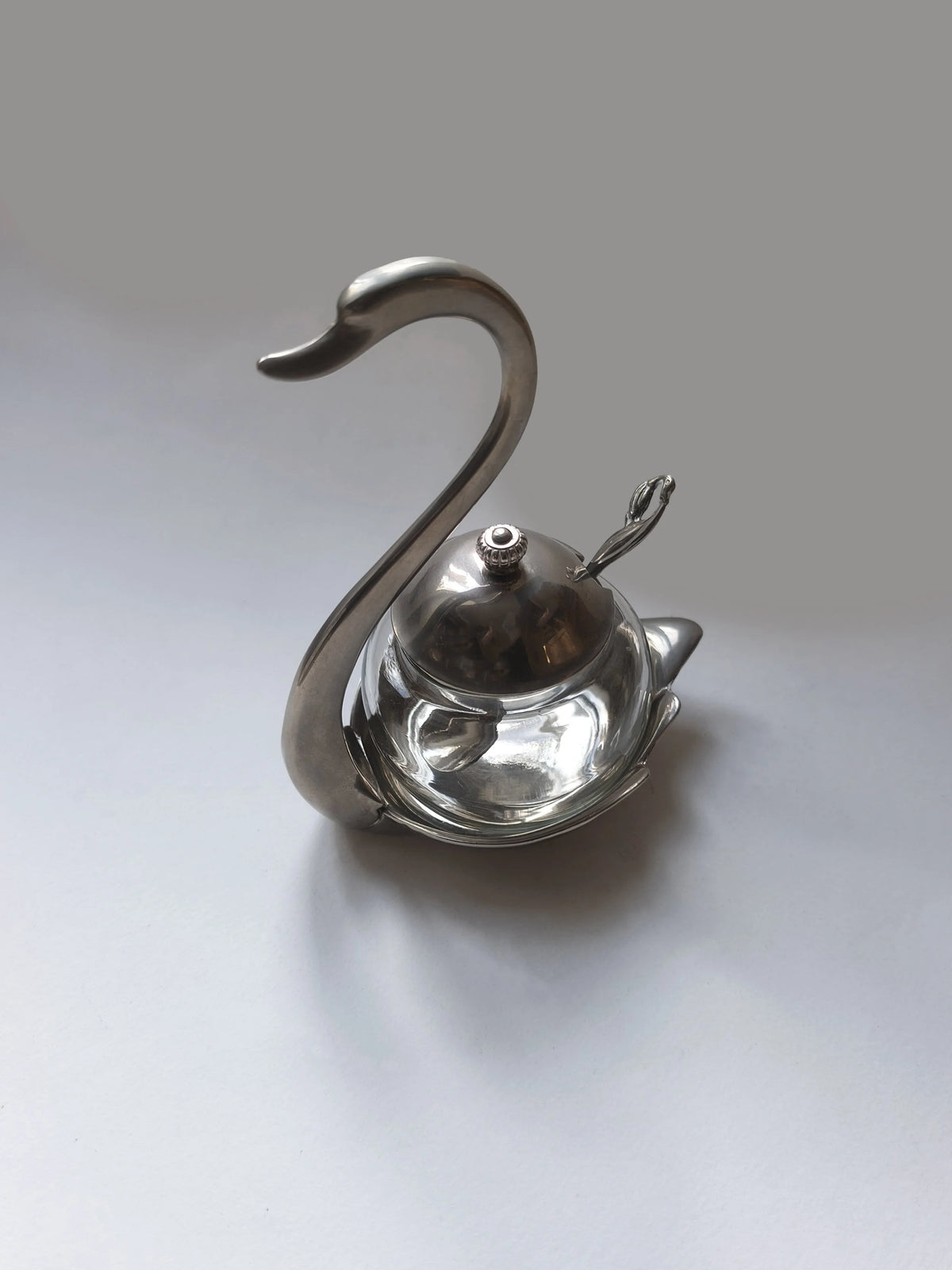 Vintage Zuckerdose "Swan" aus Metall und Glas