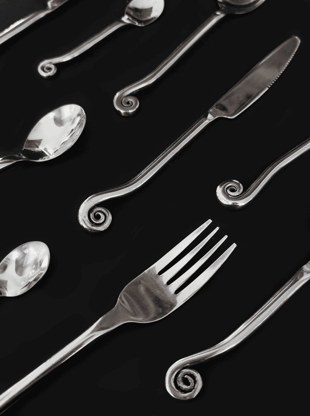 Vintage Cutlery Spiral Shape Silver Set of 5