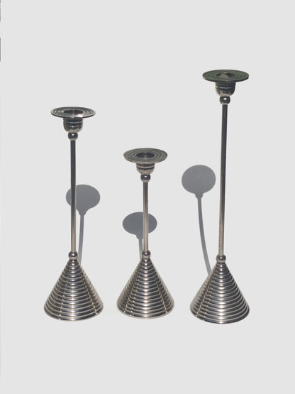 Vintage Totem-Kerzenhalter aus Metall in Silber mit Totem-Design