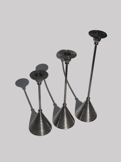 Vintage Totem-Kerzenhalter aus Metall in Silber mit Totem-Design