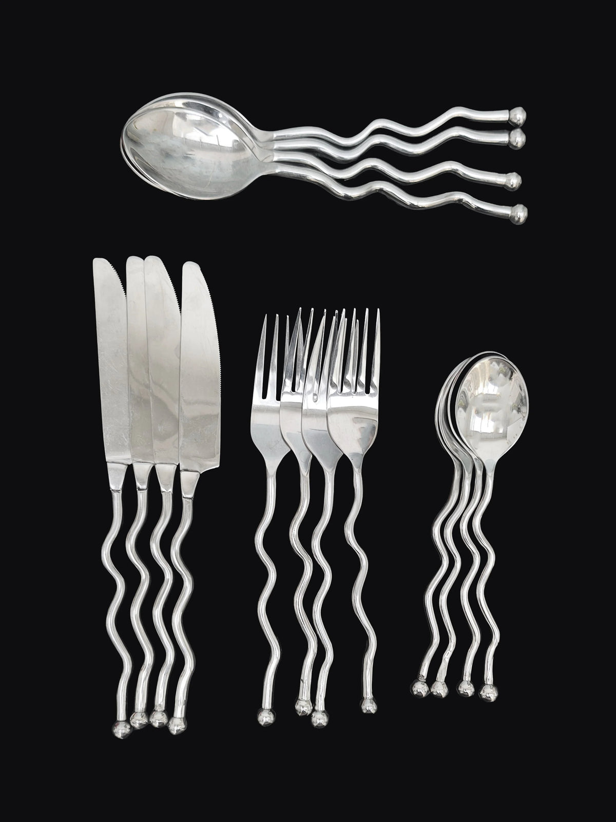 Vintage Besteck Wavy 80's von La Chaise Longue Set von 24 Silber