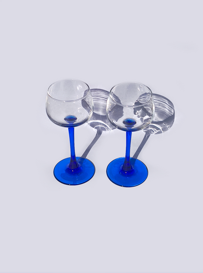 Set von 2 Vintage Weingläser Blau