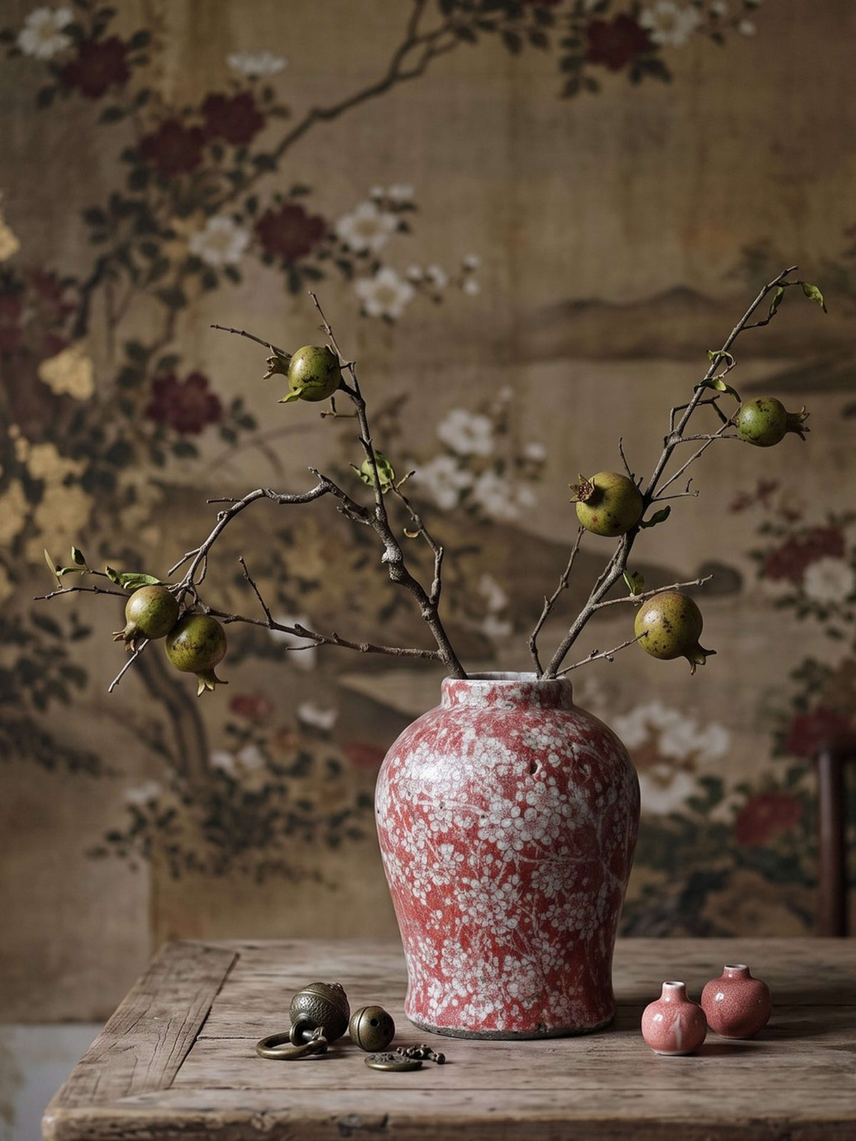 Vintage Vase Raku-Keramik Sakura-Dekor, Japan