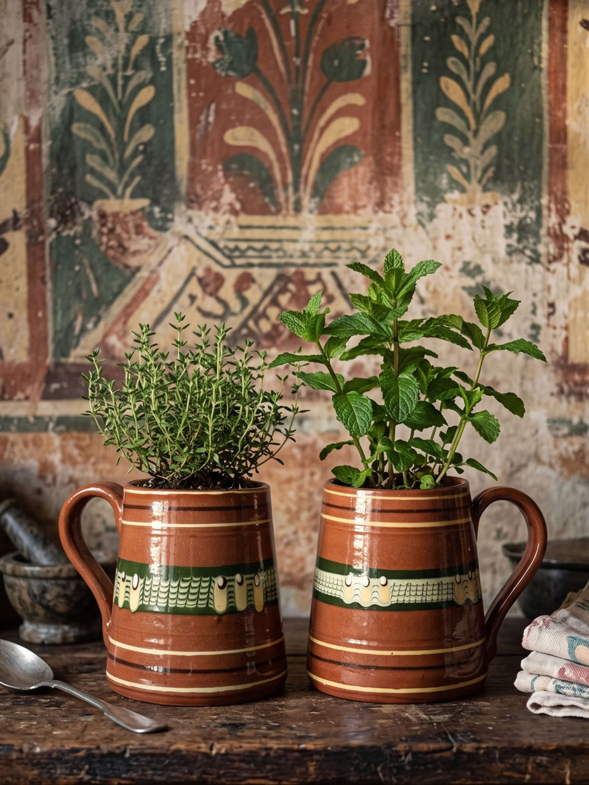 Set von 2 Vintage Keramikkrüge Troyan, Bulgarien