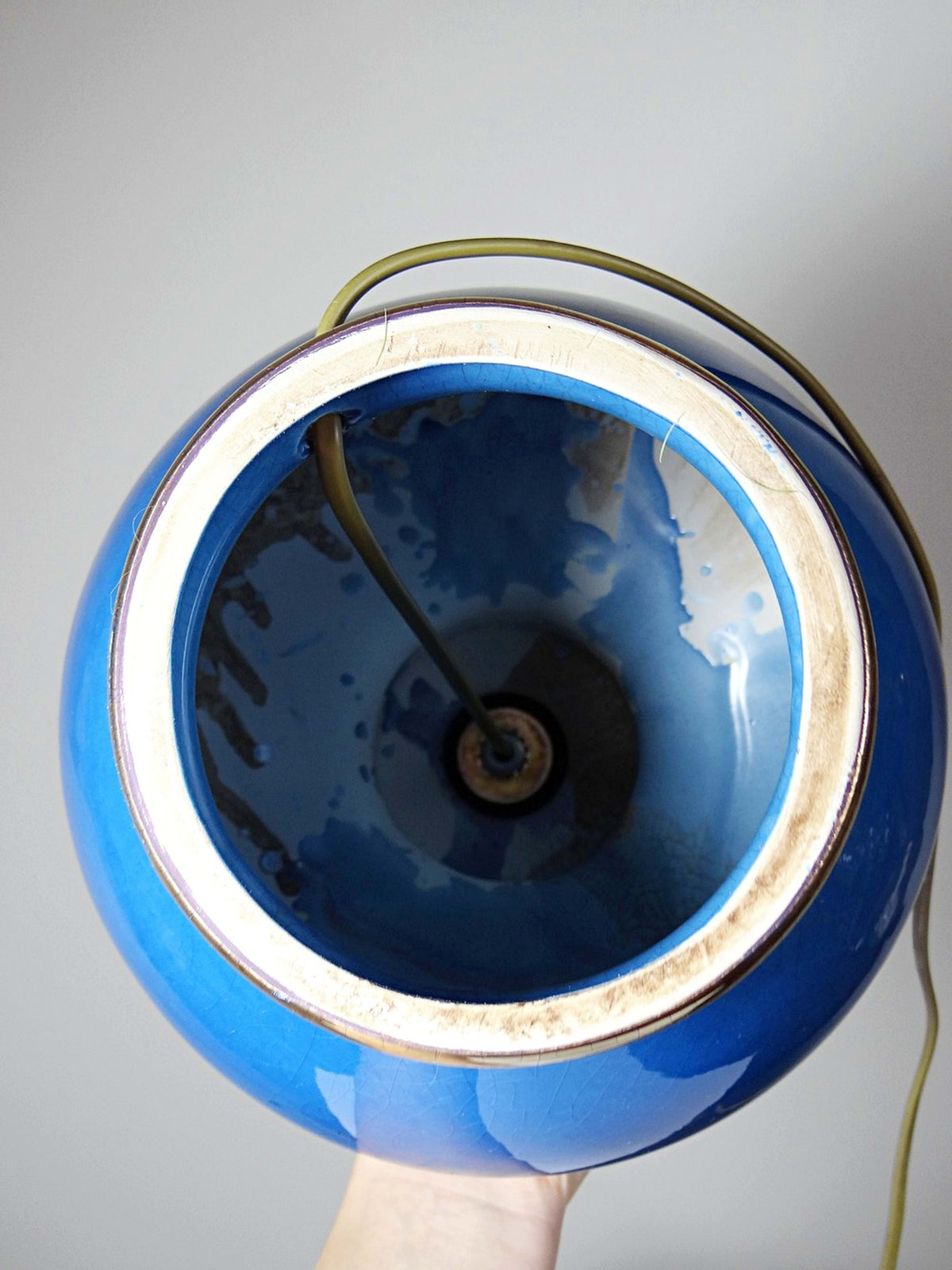 Vintage Tischlampe aus Keramik in Türkis und Gold, zugeschrieben Le Dauphin