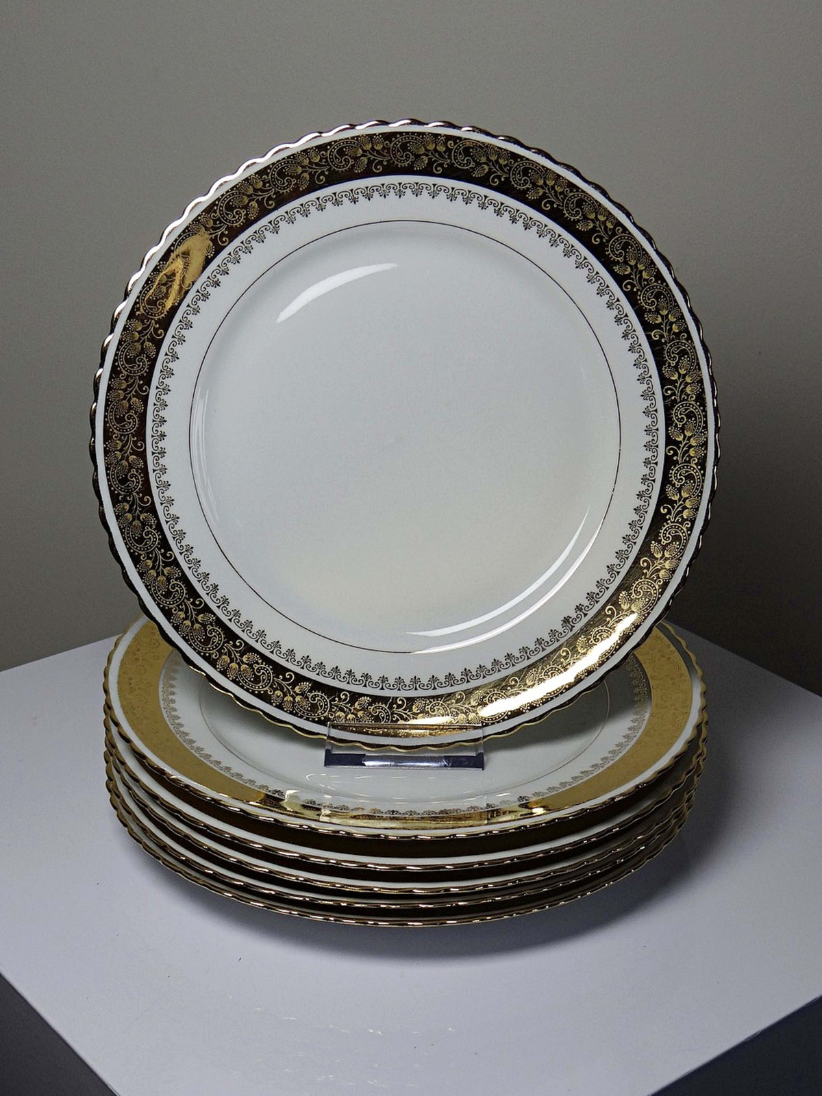 Set von 6 Vintage Teller ADP Royal Limoges mit Golddekor
