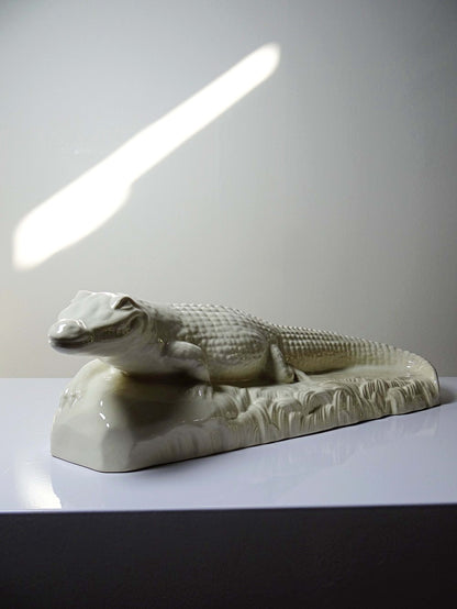 Vintage Skulptur "Krokodil" von Sarreguemines, Art Déco