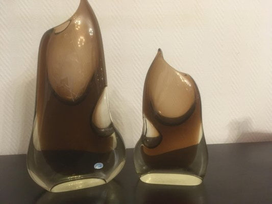 Vintage Vase von Bohemia Set von 2 Braun, transparent