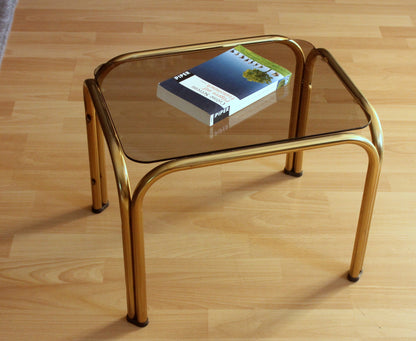 Vintage Beistelltisch Messing mit Rauchglasplatte, Space Age