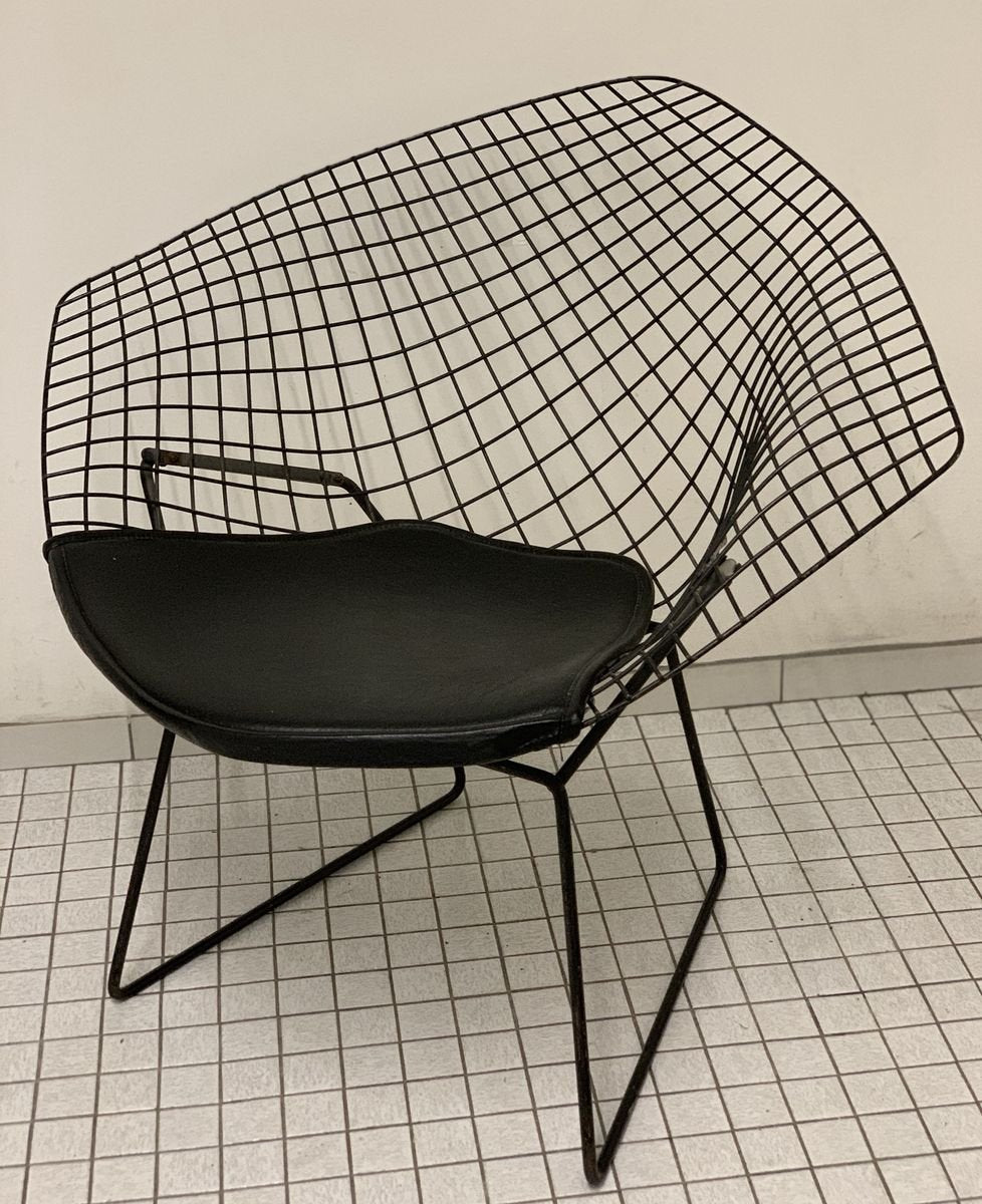 Stuhl "Diamond 421" mit Lederpolsterung von Harry Bertoia für Knoll