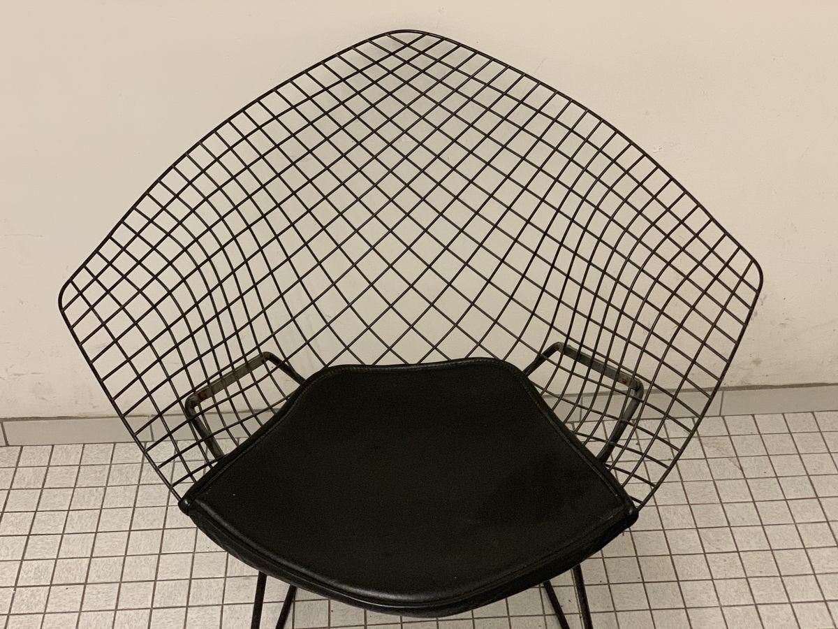 Stuhl "Diamond 421" mit Lederpolsterung von Harry Bertoia für Knoll