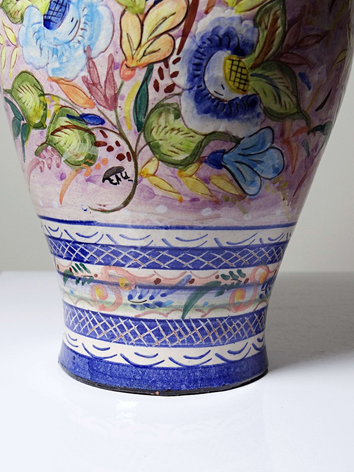 Vintage Vase Keramik handbemalt, Blumendekor, Portugal