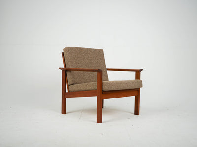 Fauteuil vintage en teck avec tissu en laine