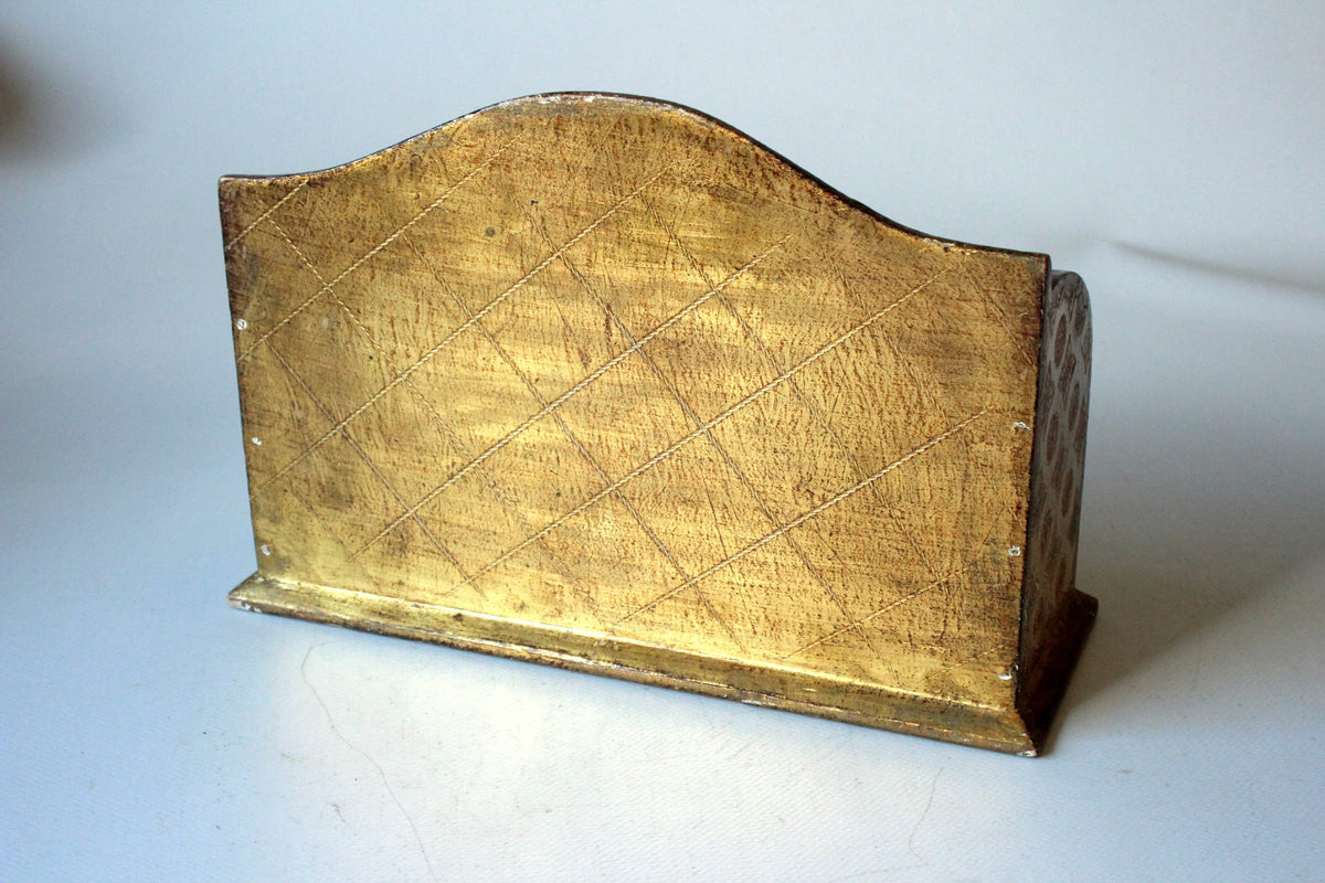 Vintage Briefehalter "Florentiner" aus vergoldetem Holz, Italien 1950er
