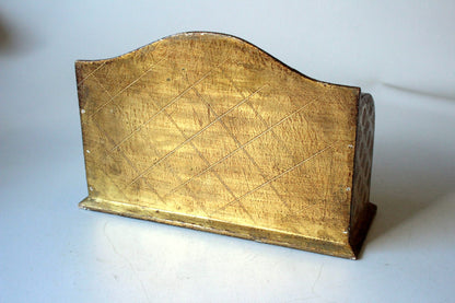 Vintage Briefehalter "Florentiner" aus vergoldetem Holz, Italien 1950er