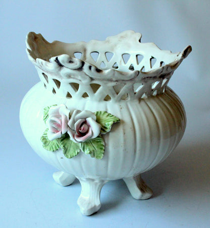 Vintage Keramik Blumentopf mit handbemalten Rosen, 1970er Jahre
