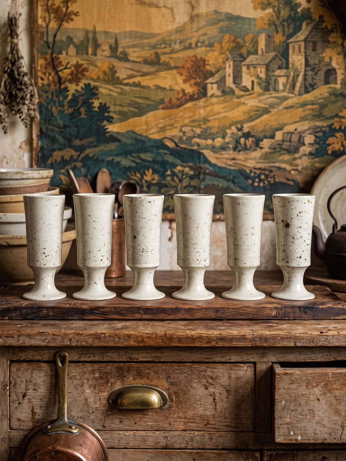Set von 6 Vintage Mazagrans aus Steinzeug