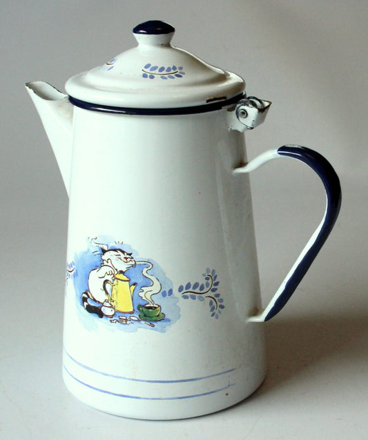 Vintage Kaffeekanne Emaille "Kater Jacob" von Sven Hartmann für ELO
