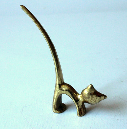 Vintage Messing Katzenfigur, Ringhalter und Briefbeschwerer
