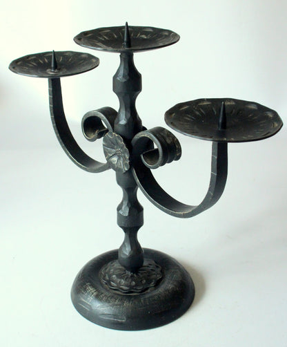 Vintage Kerzenleuchter 3-armig Schmiedeeisen von Heibi