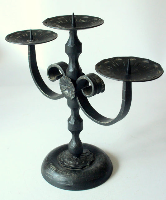 Vintage Kerzenleuchter 3-armig Schmiedeeisen von Heibi