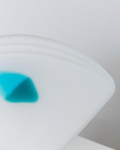 Vintage Tischlampe Murano Glasschale, mattiertes Glas mit blauem Detail, Blau Weiß