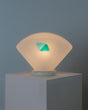 Vintage Table Lamp Murano Glass Shade, Frosted Glass with Blue Detail, Blue White