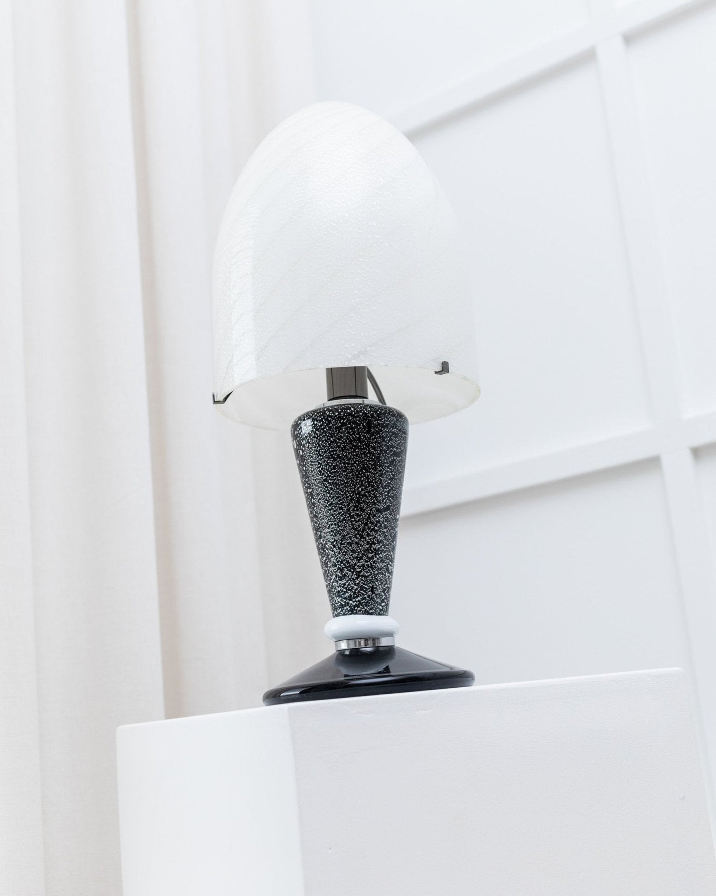 Vintage Tischlampe Murano Swirl von Murano für Murano schwarz weiß silber