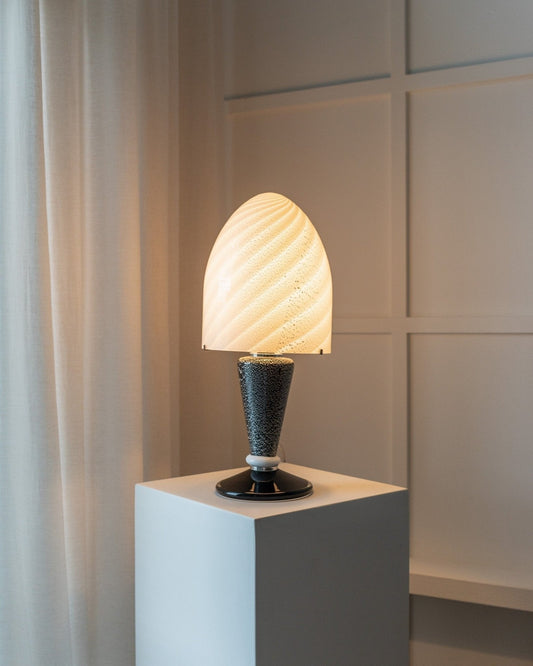 Vintage Tischlampe Murano Swirl von Murano für Murano schwarz weiß silber