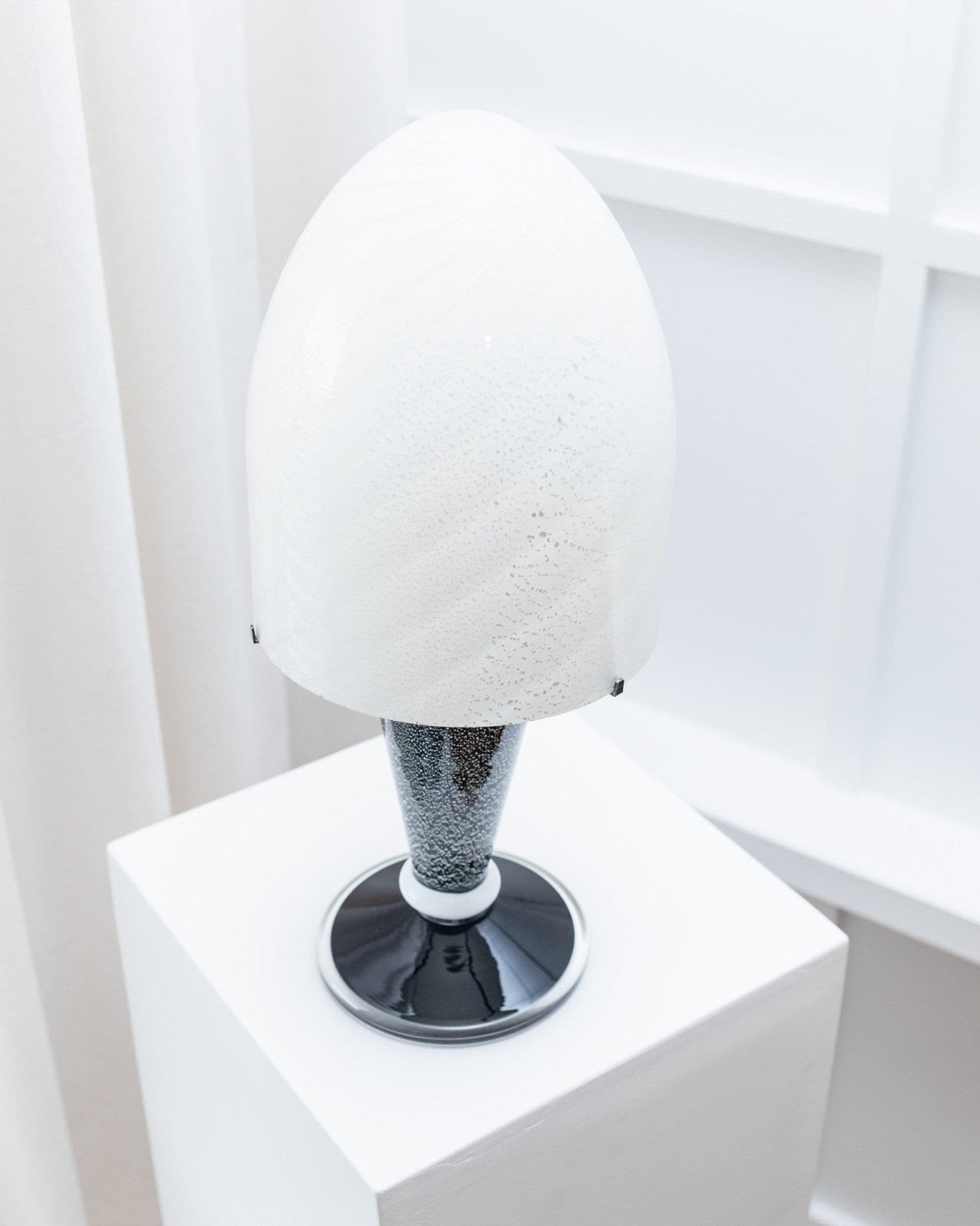 Vintage Tischlampe Murano Swirl von Murano für Murano schwarz weiß silber