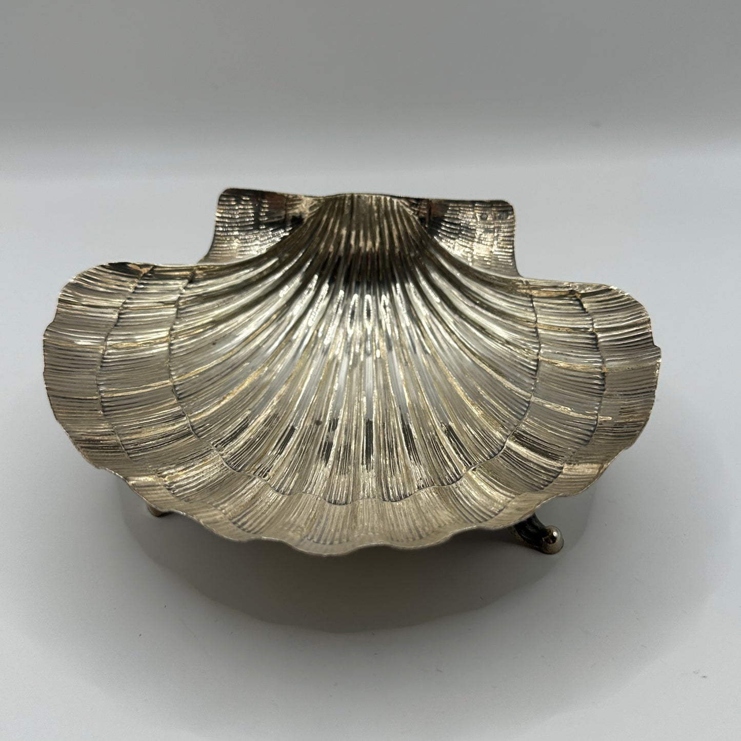 Vintage Muschel-Schale Sterling Silber dreibeinig fein strukturiert