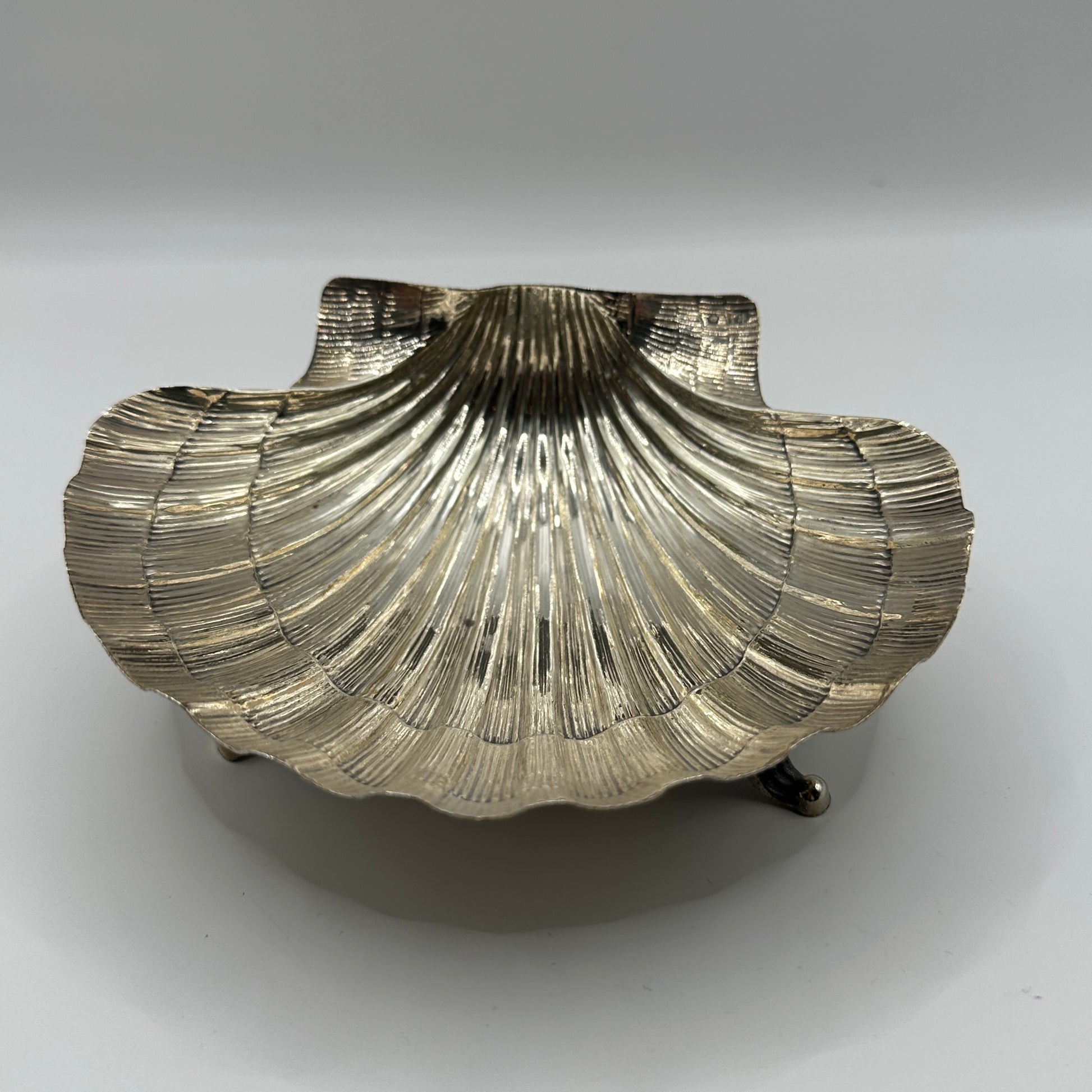 Vintage Muschel-Schale Sterling Silber dreibeinig fein strukturiert