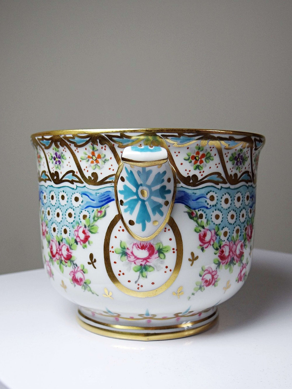 Vintage Porzellan-Übertopf von M. Carpezat Limoges, handbemalt, Art Nouveau