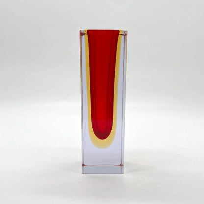 Vintage Sommerso Blockvase Murano Rot Gelb