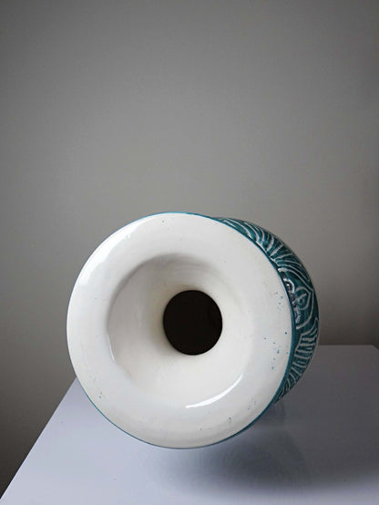 Vintage Vase Balusterform aus Keramik in Türkis