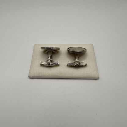 Vintage Manschettenknopf mit schwarzem Rand aus 835 Silber