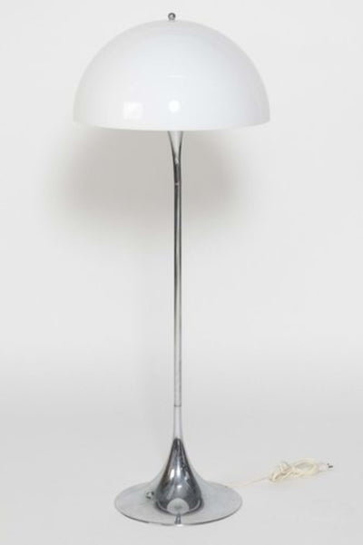 Lampadaire Panthella vintage par Verner Panton pour Louis Poulsen, couleur argent, blanc