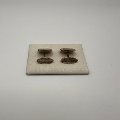 Vintage Manschettenknopf Set von 2, oval, 835 Silber, Linien-Dekor, deutsche Silberschmiedekunst