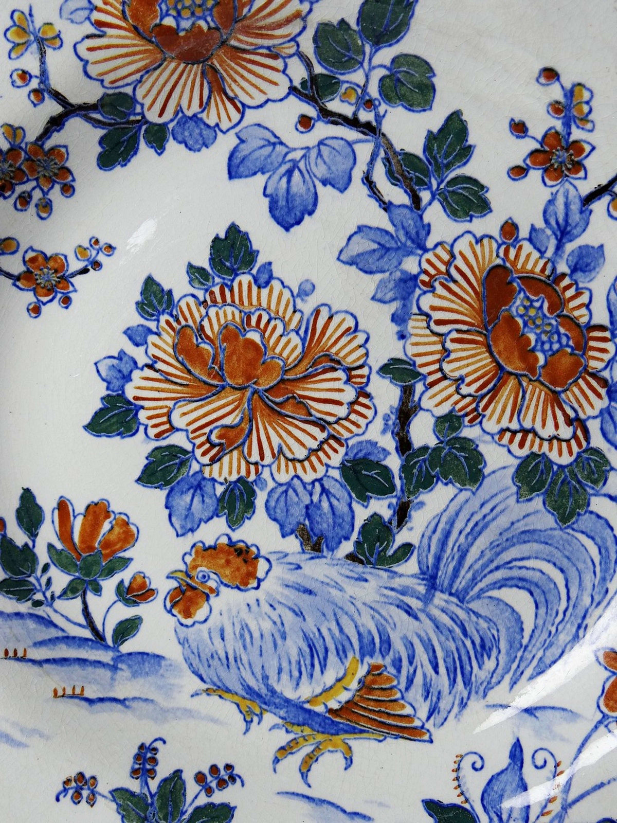 Vintage Teller "Coq und Pivoines" von Gien, Fayence um 1900