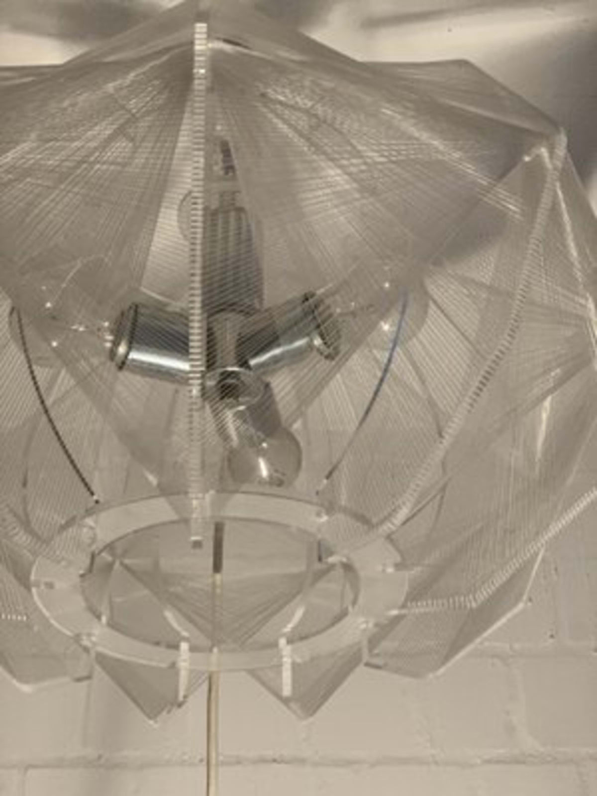 Vintage Deckenlampe von Paul Secon für Sompex durchsichtig, silber, weiß Set von 2